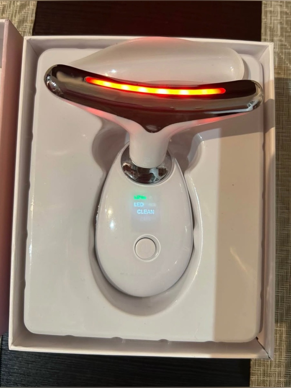 LED Facial Massager in White with Red Light